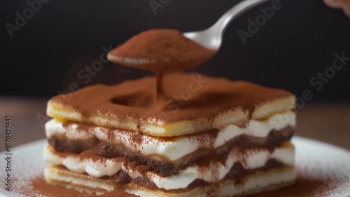 Tiramisu Dessert Preparation with Cocoa Powder.