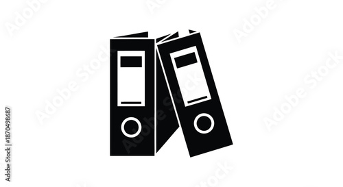 Two black ring binders are displayed positioned at angles a striking visual silhouette