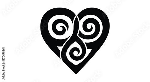 A striking black heart design featuring swirling patterns within its shape a captivating silhouette