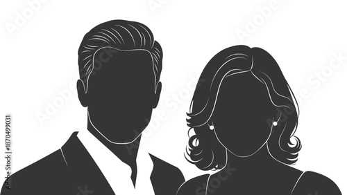 Silhouette portrait of a man and a woman, representing a couple or business partners.