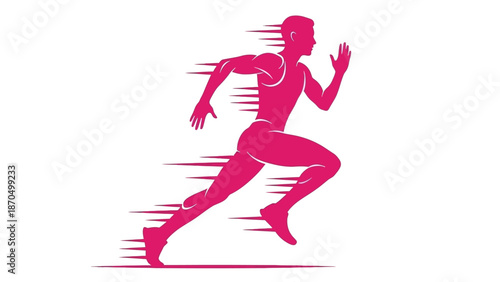 A dynamic illustration of a runner in motion, depicted in a vibrant pink silhouette against a white background, conveying speed and athleticism.