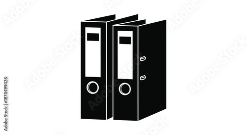 A striking depiction of three black ring binder silhouettes arranged closely together a simple image