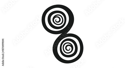 Two intertwined spiral shapes in black and white a minimalist and abstract design silhouette