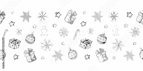 Festive christmas pattern with gifts snowflakes and ornamental decorations