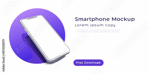 Modern smartphone mockup presentation with a purple background and free download offer