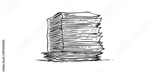 Abstract white sketch resembling stacked papers or a chaotic tower