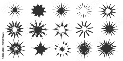 Collection of abstract starburst shapes in varying sizes and densities