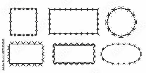 Collection of black and white barbed wire and geometric frame designs