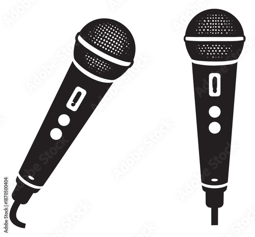 Stylized microphone set featuring two vocal devices for music, broadcast, or public speaking