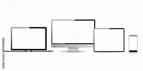 Modern digital devices a laptop desktop monitor tablet and smartphone displayed