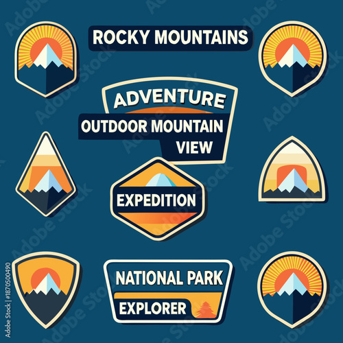 Rocky mountain adventure patches outdoor exploration and national park emblems design