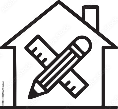 House design with crossed pencil and ruler symbol architectural planning concept
