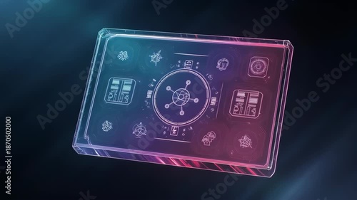 Glowing digital interface with geometric design and data points