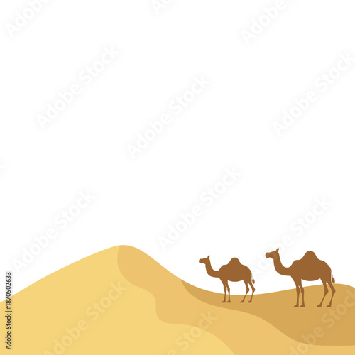 Two Camels in Sandy Desert Landscape Illustration