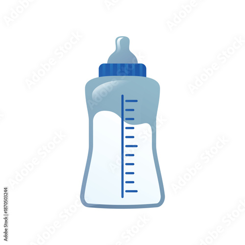 Blue baby feeding bottle with milk and measurement scale vector
