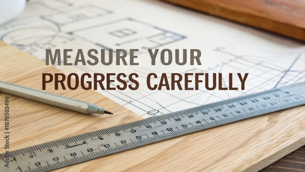 Fototapeta premium Architectural Blueprint with Ruler and Pencil on Wood