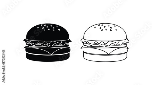 Two burger icons one dark and one light side by side illustration