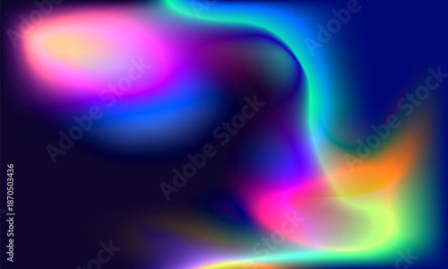 Colorful bright holographic gradient abstract background with shapes and curves blend. Iridescent vector illustration