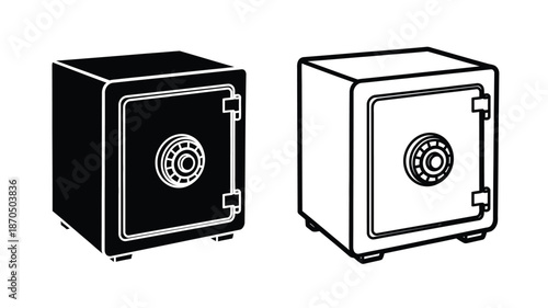 Two safe illustrations a filled black version and a white outline design