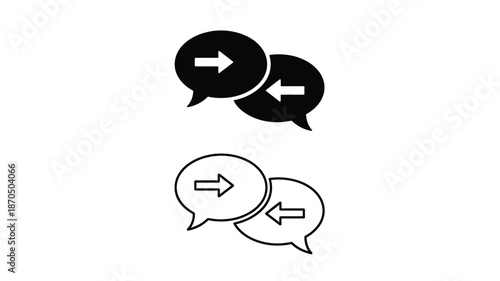 Two speech bubbles with arrows indicating communication and exchange of ideas