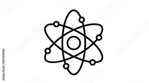 Simple black and white line drawing of an atom with orbiting electrons