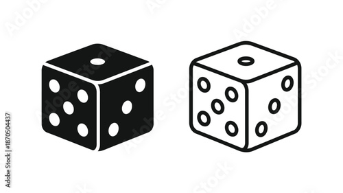 Two black and white dice illustrations showing different numbers of pips