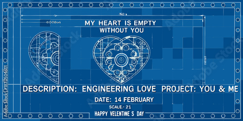 Blueprint of a heart engineering love project with a heartfelt message
