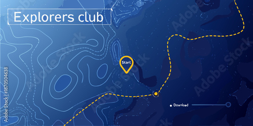 A stylized map illustration with a route and explorers club branding