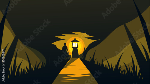 Silhouette walking toward the lighthouse