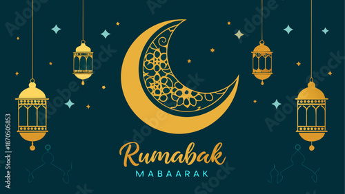 Crescent moon with lanterns decoration art