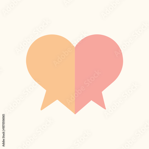 Abstract flat vector of two speech bubbles merging into heart shape,