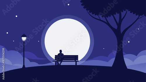 Man sitting on bench under the moonlight