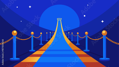 Blue carpet leading to a large blue moon