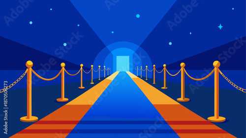 Illustration of a blue carpet and stanchions