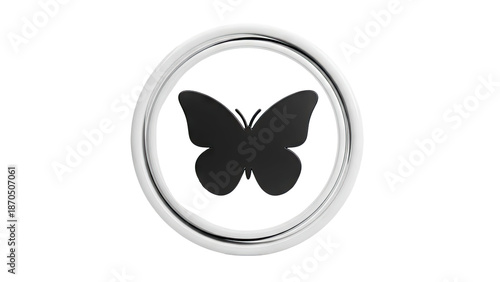 Black Butterfly Icon in Silver Circle