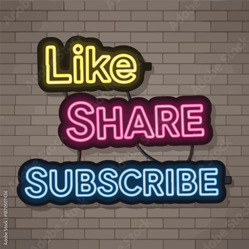 Colorful neon signs on brick wall