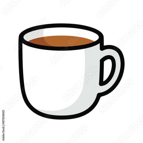 A simple white mug filled with brown liquid