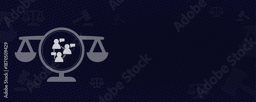 Social Network Communication and Online Community Regulation on Scale of Justice Vector with Copy Space