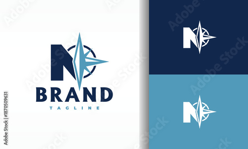N Letter and Compass North Navigation Brand Logo