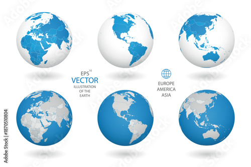 Earth illustration. Each country has its own autonomous border and background color fill, which gives the opportunity to select the desired part from the rest of the content. Objects are isolated.