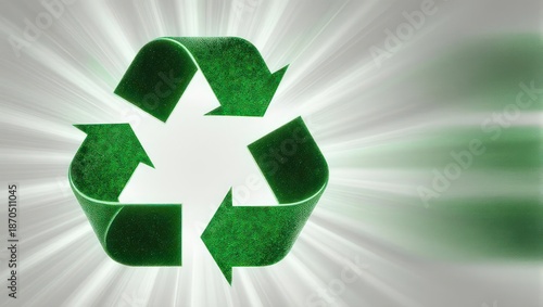 Green Recycle Symbol Radiating Light - Environmental Sustainability Concept.