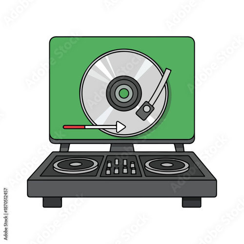 A graphic of a turntable on a green screen