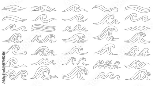 Vintage seamless pattern set featuring vector illustrations of sea shells, hair swirls, and sea animals with tribal wave elements for wallpaper design