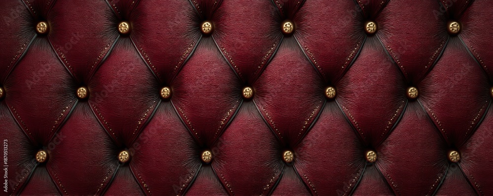 Naklejka premium Luxurious burgundy tufted leather backdrop with diamond pattern and gold button accents for upscale interiors
