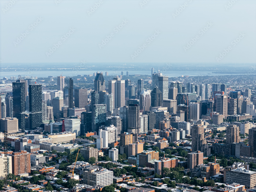 Fototapeta premium Drone view of the Montreal city downtown skyline, Quebec, Canada..