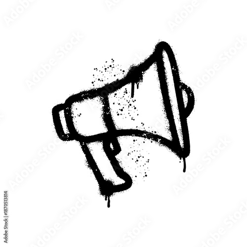 Illustration of a megaphone with graffiti art splashes and artistic flair on a white background