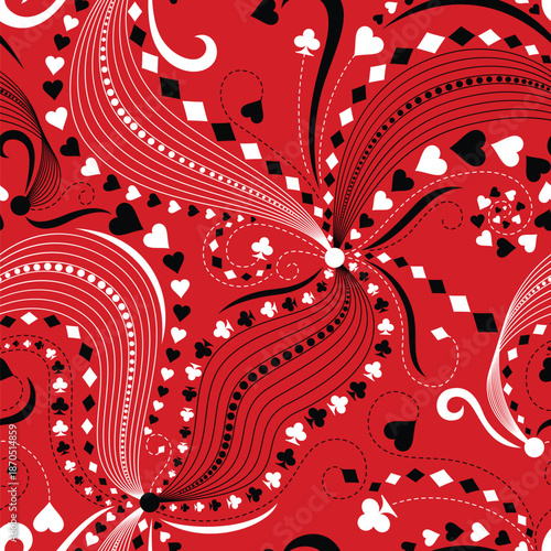 Playing Cards Suits Symbols Seamless Red Pattern
