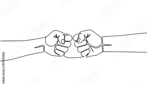 Continuous Line Illustration of Fist Bump for Friendship and Teamwork