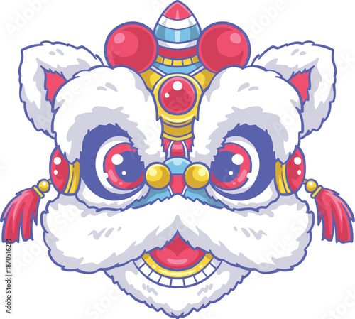 Cute Chinese Lion Dance Head Illustration