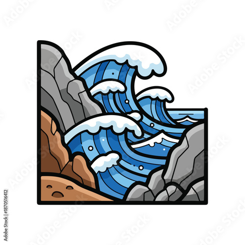 A large wave crashing against rocks